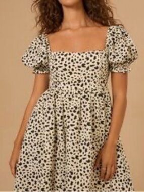 Altar'd State White Mini Dress with Black Spot Print